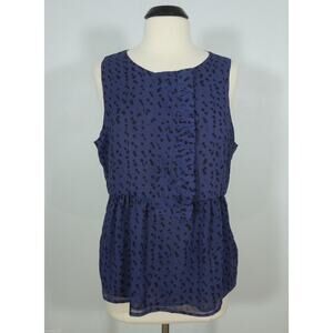 GAP Blouse L LARGE Womens Sheer Printed Purple Black